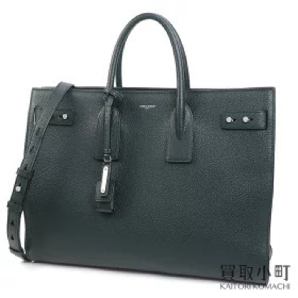 Saint Laurent Thin Sac de Jour Souple Grain Green Shoulder Tote Bag Duffle